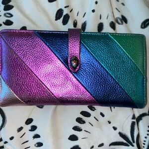 Iridescent Multicolor Leather Clutch Wallet - Metallic Pink, Blue & Green